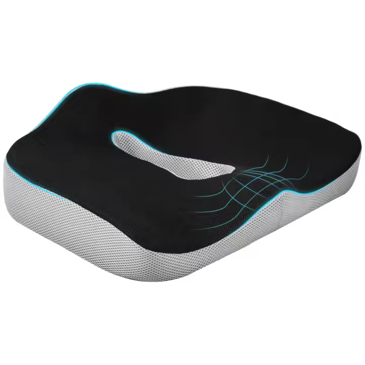 HOMCOM Cojín de Asiento de Espuma Viscoelástica Cojín para Silla de Oficina con Base Antideslizante y Funda de Malla para Silla de Comedor Silla de Ruedas Negro - 1