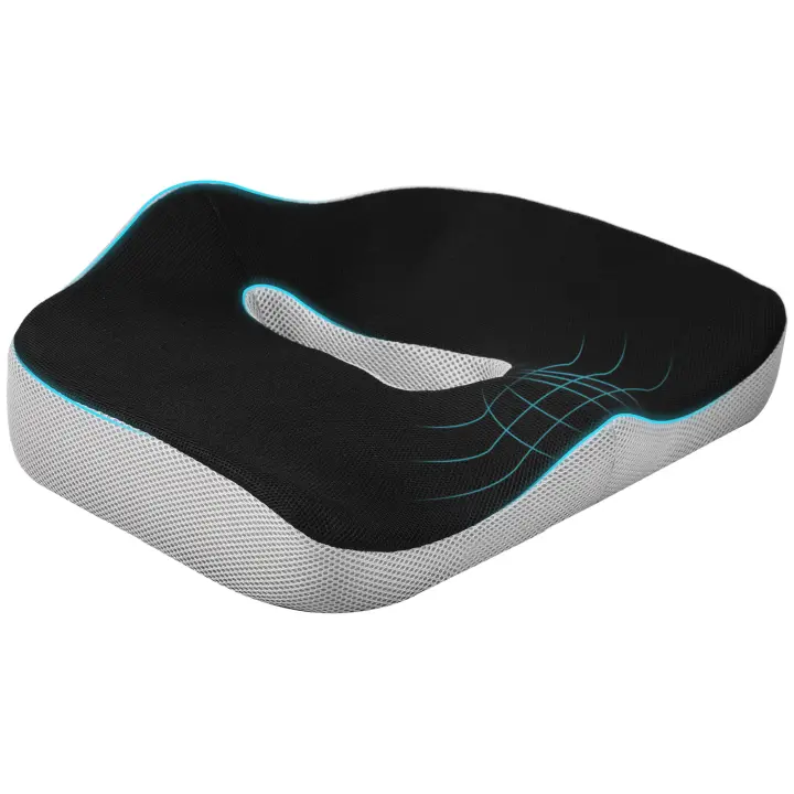 HOMCOM Cojín de Asiento de Espuma Viscoelástica Cojín para Silla de Oficina con Base Antideslizante y Funda de Malla para Silla de Comedor Silla de Ruedas Negro - 1
