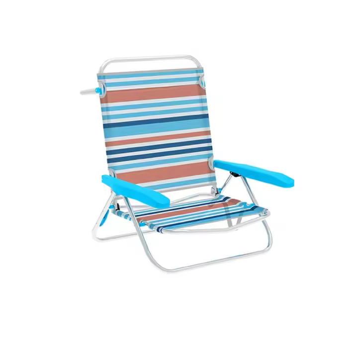 Marbueno Silla Plegable 5 Posiciones Aluminio Rayas Naranjas y Azules Playa y Piscina 63X76X78 cm 10463 - 1