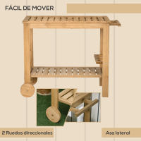 Outsunny Carrito de Madera de Bar Carro de Servicio de 2 Niveles con Asa Lateral 3 Portabotellas y 2 Ruedas para Jardín Patio Terraza 95x47x74 cm Natural - details 4
