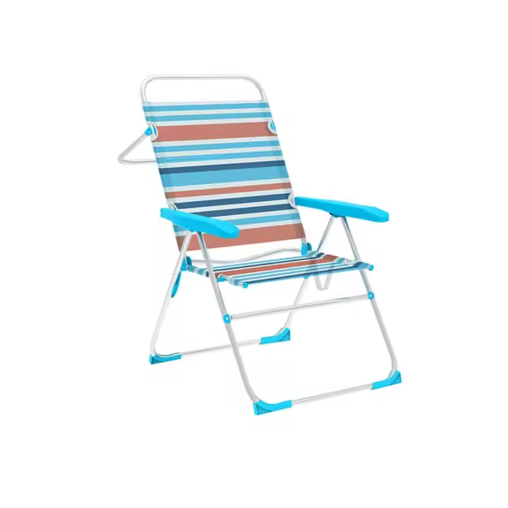 Marbueno Silla Plegable 5 Posiciones Aluminio Rayas Naranjas y Azules Playa y Piscina 59X61X97 cm 10464 - 1