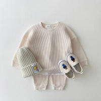 Conjunto De Ropa Para Bebé Niño Corea 2023 Conjunto De Dos Piezas Algodón Waffle Camiseta Sudadera + Pantalones Ajuste True Size - details 0