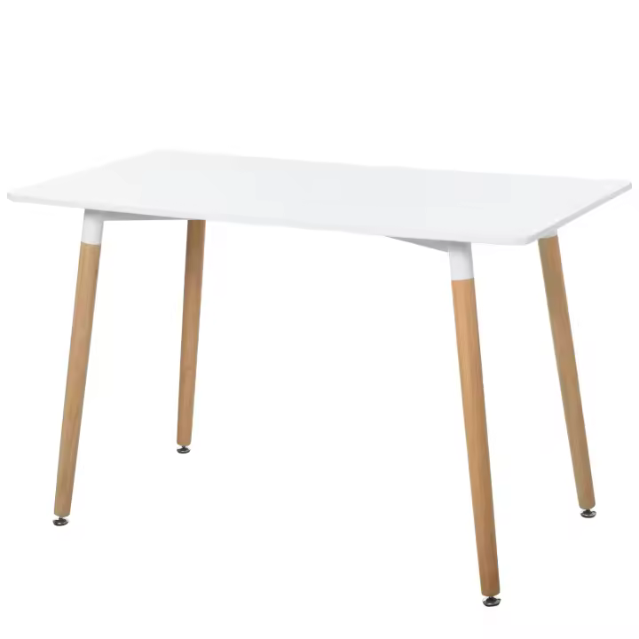 HOMCOM Mesa de Comedor de Estilo Nórdico Moderno con Patas de Madera de Haya Estructura de Metal con Almohadillas Ajustables 120x60x75 cm Blanco - 1