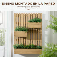 Outsunny Jardinera de Pared con Enrejado Jardinera Vertical de Madera con 3 Macetas Móviles y Orificio de Drenaje para Jardín Terraza Patio 60x16x80 cm Natural - details 3