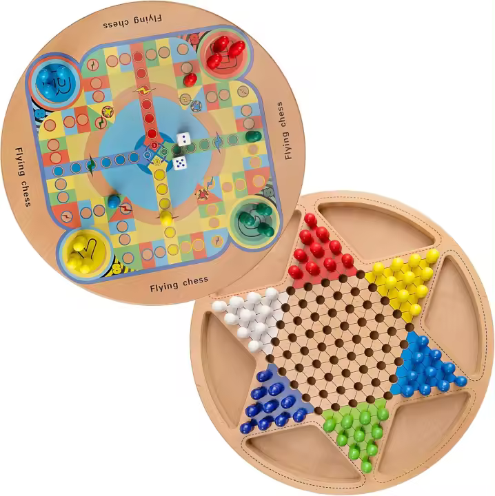 Juego de mesa tradicional de damas chinas y ludo, ajedrez tradicional de madera 2 en 1, juguete de mesa familiar para toda la familia, niños y adultos a partir de 6 años. - 1