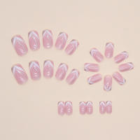 Kit De Uñas Postizas Con Diseño Geométrico Y Estampado De Océano Azul 24 Piezas Uñas Falsas Cortas De ABS Para Arte De Uñas - details 10