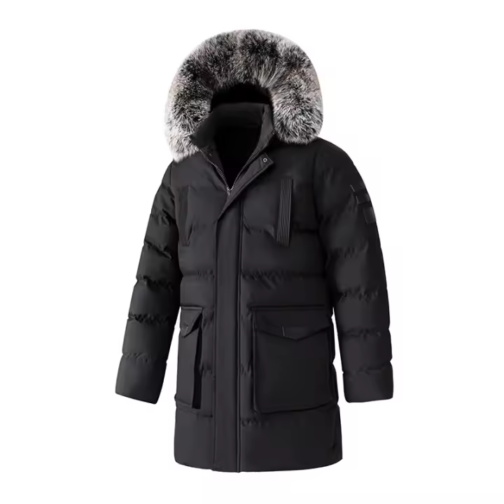 Chaqueta De Algodón Grande Para Hombre Con Collar De Piel Desmontable Abrigo Casual De Invierno Con Capucha Y Capucha Separable - 1
