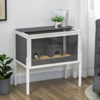 PawHut Jaula para Hámster de Madera 82x45x81 cm Casa para Roedores con 2 Puertas de Acrílico Estante Extraíble 2 Casitas para Animales Pequeños Gris Oscuro - details 1