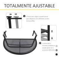 Outsunny Mesa Colgante de Balcón Semicircular 60x45x50 cm Ajustable en Altura Simple y Conveniente para Barandilla de Balcón Terraza Patio - details 3