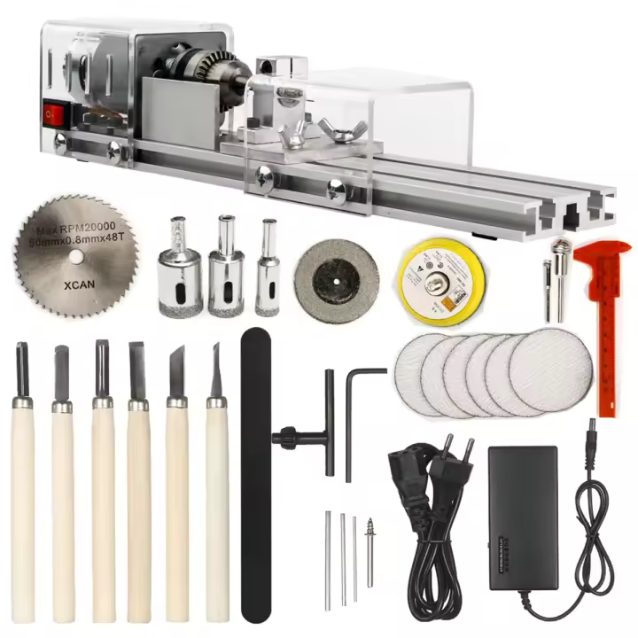 Minimáquina de torno de madera para carpintería, juego de herramientas rotativas, enchufe de la UE, molienda, cuentas de pulido, bricolaje - 1