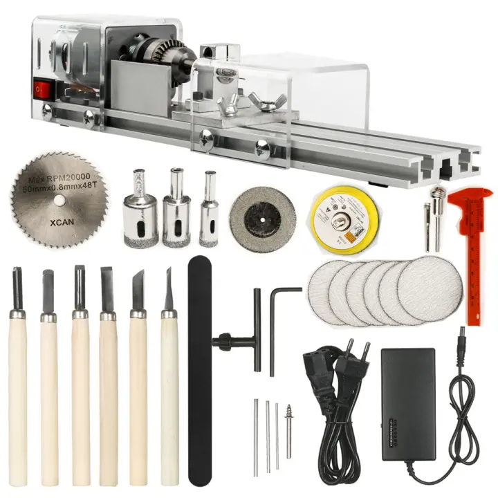Minimáquina de torno de madera para carpintería, juego de herramientas rotativas, enchufe de la UE, molienda, cuentas de pulido, bricolaje - 1