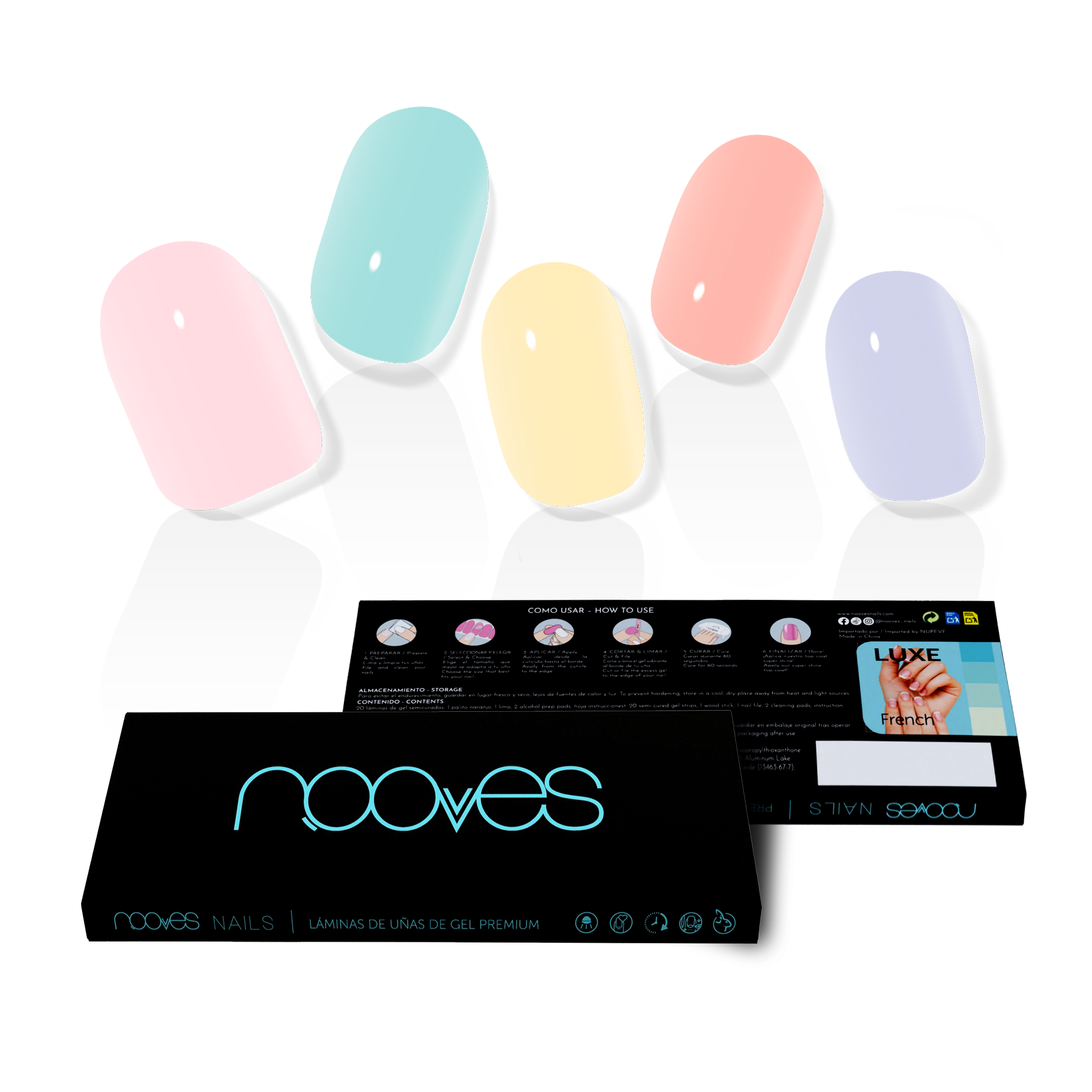 NOOVES NAILS Láminas de Uñas de Gel Precurado Premium - Color Bridge - Multicolor  Tiras De Uñas De Gel Semicurado Pegatinas Uñas Semipermanente en Gel Gel Nail stickers Uñas de gel Pegatinas