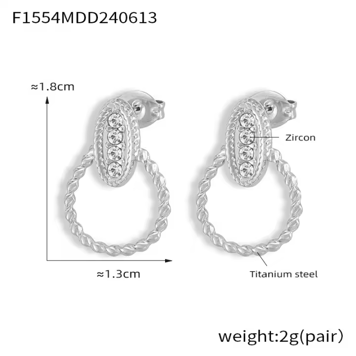 Personalizado elegante Círculo trenzado joyería de estilo casual de encaje de Diamantes Redondo Signo de Diseño de Titanium de Maple Chapado en oro pendientes - 1