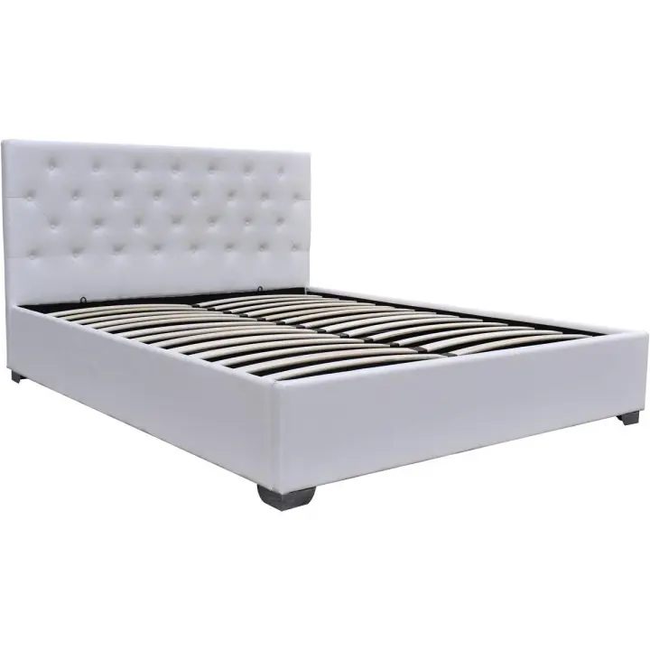 Cama doble con cofre "Tino" 140 × 190 cm - Blanco - 1