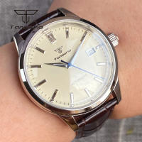 Reloj Automático Tandorio Para Hombre 40mm Doble Domed Sapphire NH35 Water Resistance 20BAR Con Fecha Y Espalda De Vidrio En Cuero Polido - details 10