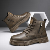 Botas De Cuero Casual Para Hombre Invierno Botas De Trabajo Antideslizantes Alta Top Ankle Biker Zapatos Negros De Diseñador Botines De Tacón Plano Redondos - details 17