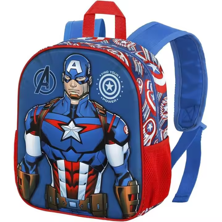Mochila 3D Pequeña Capitán América Marvel Color Azul y Rojo. Tamaño 31x26x11cm. KARACTERMANIA - 1