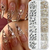 Crystals De Uñas 12 Cuadrículas/Caja Rhinestones De Vidrio SS4-SS16 Decoración 3D Para Arte De Uñas Brillante Y Liso - details 3