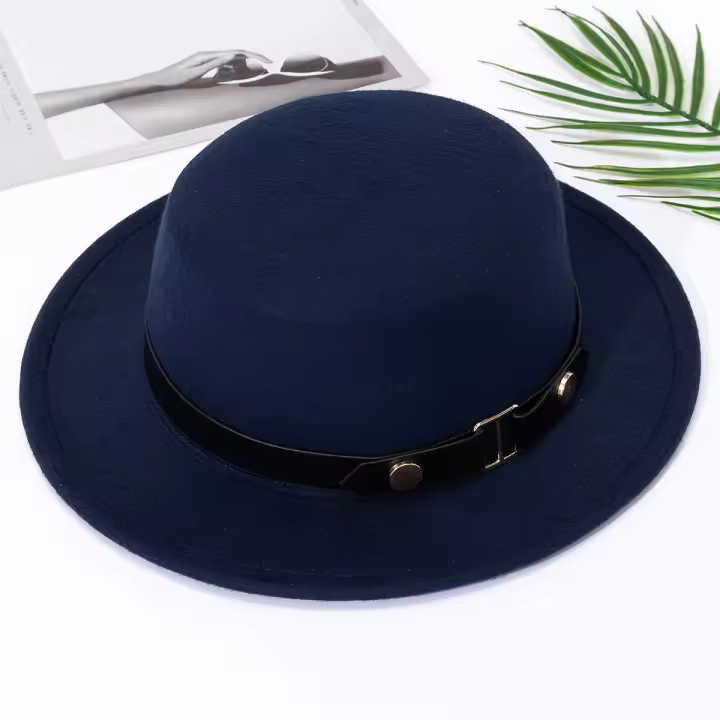 Sombrero Fedora Estilo Hepburn Para Mujer Casual Otoño Invierno Versátil Retro Británico Cinturón Hebilla Plana Hecho De Poliéster - 1