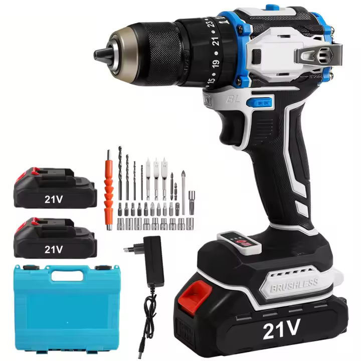 21V 70n. M Taladro de impacto inalámbrico sin cepillo 2 velocidades de destornillador eléctrico con 2 piezas de batería - 1