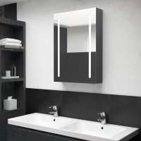 vidaXL Armario de baño con espejo LED blanco brillante 50x13x70 cm en color Blanco brillo/Roble/Gris hormigón y más | almacenamiento funcional diseño moderno para baño dormitorio sala - details 3