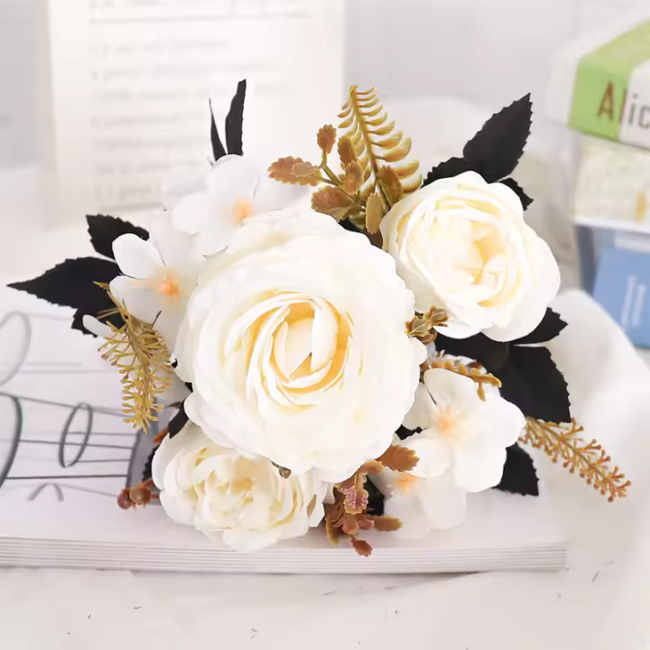 Retro Flores Artificiales De Rosa Para Vaso Regalo De Navidad Boda Decoración De Hogar Y Exterior Plantas Falsas Para Fiesta De La Novia - 1