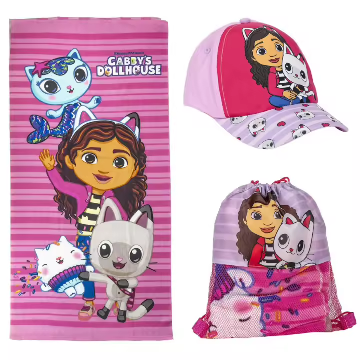 Pack Infantil de Verano Gabbys Dollhouse Toalla Saco y Gorra 76889 - 1