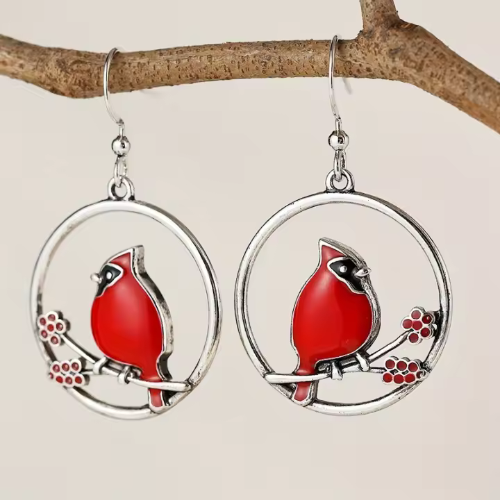 Pendientes Colgantes De Estilo Bohemio Vintage Con Diseño De Ramas De Pájaro Rojo Para Mujer Para Usar En Vacaciones - 1