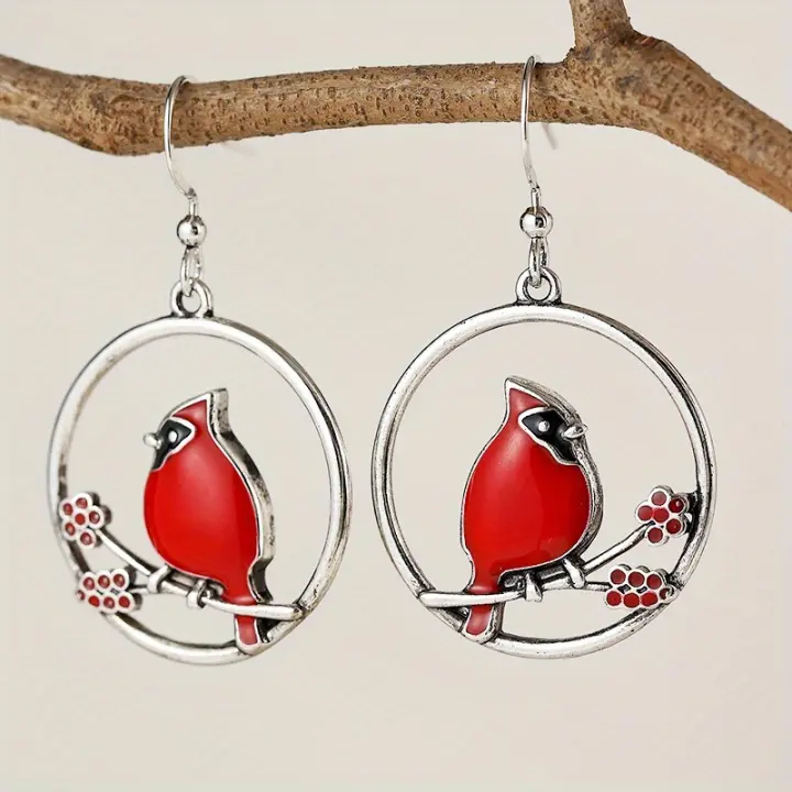 Pendientes Colgantes De Estilo Bohemio Vintage Con Diseño De Ramas De Pájaro Rojo Para Mujer Para Usar En Vacaciones - 1