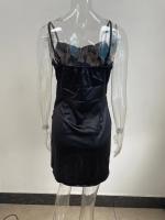 Vestido Corto De Color Sólido Con Encaje Y Tirantes Para Mujer Estilo Europeo Y Americano Verano 2024 Cierre Por Encima Polyester Slim Fit - details 12