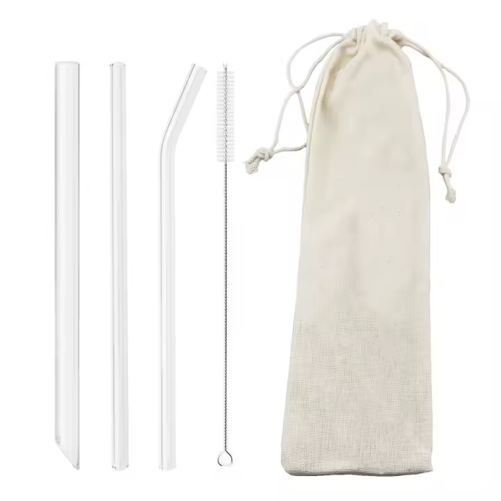 Juego De Pajillas De Vidrio Borosilicato Resistente Al Calor Reutilizable Con Cepillo Para Té De Burbujas Smoothies Y Cocktails Accesorios De Barra - 1