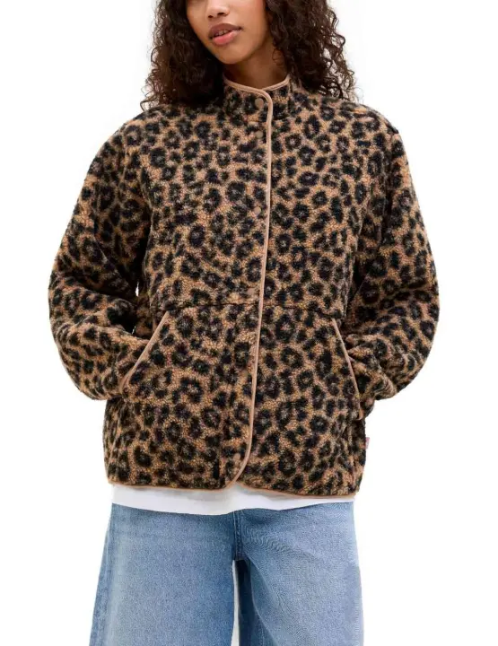 Chaqueta JJXX Vera leopardo marrón y negra polar de mujer - 1