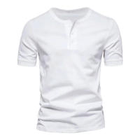 Camiseta Henley de verano para hombre, de manga corta, cuello redondo, color liso, talla grande, informal, ajustada - details 9
