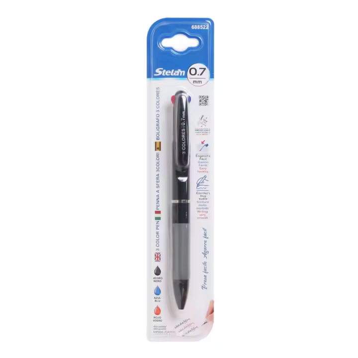 STELAM Bolígrafo multicolor 3 en 1 de 0.7 mm - Tinta negra, azul y roja, escritura suave, retráctil, ideal para la escuela, la oficina y el hogar - 1