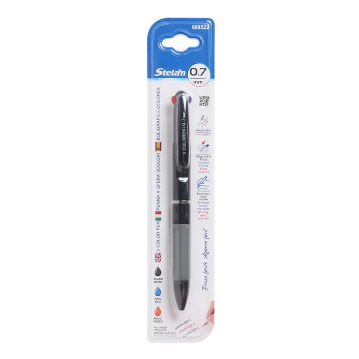 STELAM Bolígrafo multicolor 3 en 1 de 0.7 mm - Tinta negra, azul y roja, escritura suave, retráctil, ideal para la escuela, la oficina y el hogar - 1