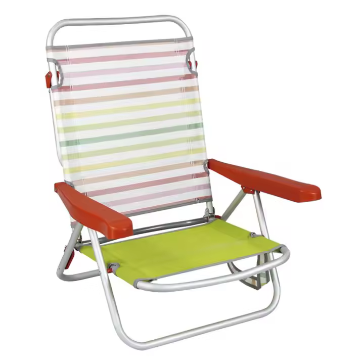 Silla de playa plegable multiposición ligera de alumunio diseño de rayas 80x65x45cm, 25 cm altura asiento (Jugatoys AC1140R) - 1