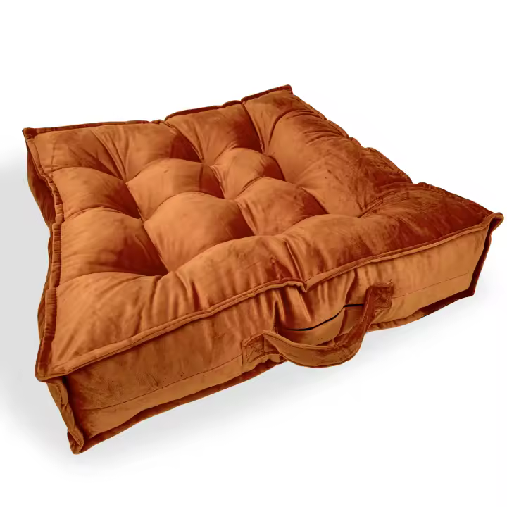Cojín Suelo Grande con Asa de Transporte, Cojín para Sillón de Jardín en Tela Terciopelo Suave, Asiento Suelo Relleno de Fibra Hueca Acolchada y Blandita Ideal para Exterior e Interior - 60 x 60 x 10cm - 1