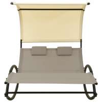 vidaXL Tumbona doble con toldo textilene Negro y crema, Crema, taupe y crema Sillas de Exterior Ideal para jardín, playa, piscina, terraza Tumbona Piscina Tumbonas Playa Tumbonas Jardín Exterior - details 1