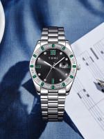 TOMI 4PCS Reloj De Negocios Para Hombre Lujo Con Caja De Regalo Caja De Diamante Calendar Correa De Acero Inoxidable Reloj De Cuarzo - details 7