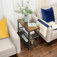 Mesa auxiliar con 2 estantes de malla, compacta y estable para salón, dormitorio y oficina, fácil montaje, estilo industrial, marrón rústico - details 4