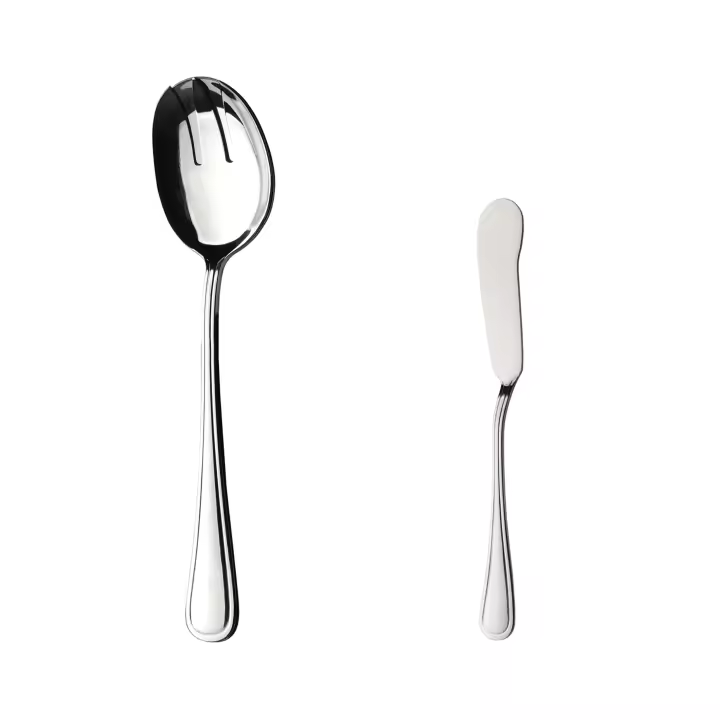 Mr.Spoon Serie Raya,Set Cubiertos ensalada y Cuchillo mantequilla 2, 6, 12, 24 o 48 piezas,Acero inoxidable18/0,Económico y funcional,Set Cubiertos ensalada210mm,Cuchillo mantequilla165mm,Mango monobloque,Apto para lavavajillas,Para casa,hotel,restaurante - 1