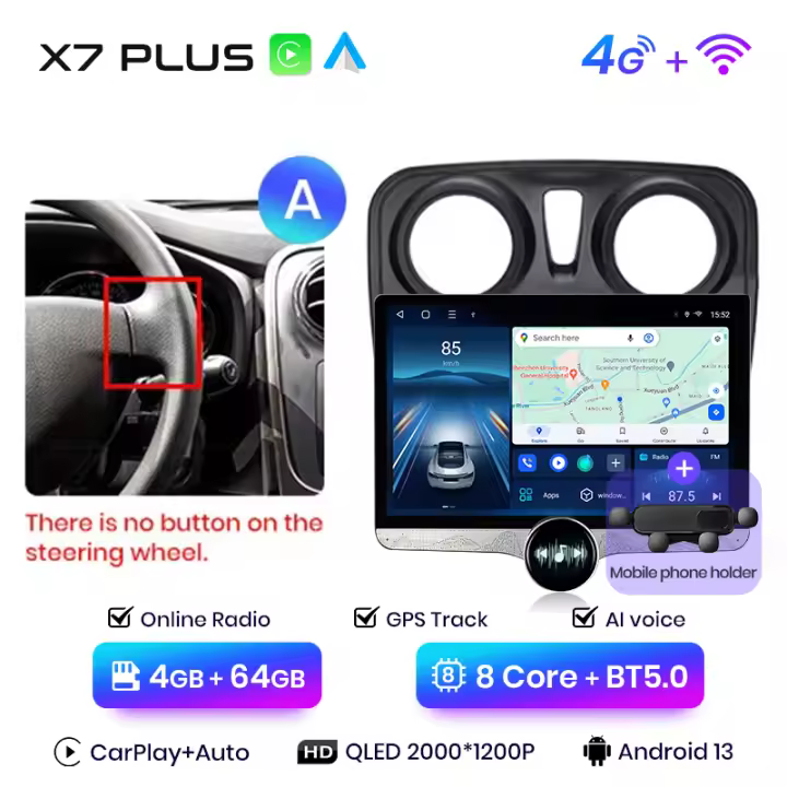 Junsun 11.5" QLED 2K Radio Android 13 CarPlay Auto para Renault Logan Sandero 2014 2015 2016 2017 2018 2019 sistema multimedia inteligente con CarPlay - 1