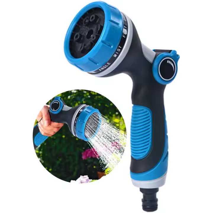 - Pistola de riego multifunción para manguera de jardín, con 10 patrones, boquilla de manguera de alta presión para jardín, riego, coche, lavado de mascotas, limpieza de aceras (azul) - 1