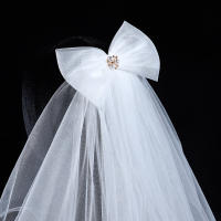 Velo De Novia Blanca Con Estilo Clásico Dos Capas De Tela Con Diamantes Largo Del Brazo Y Lazo Para Mujeres Vestido De Novia - details 3