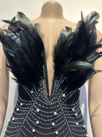 Beyprern Vestido De Noche De Perlas Y Rhinestones Para Mujer Vestido De Fiesta Con Pico De Pavo Y Diamantes Elegante Y Sexy Para Cumpleaños Y Clubwear - details 3