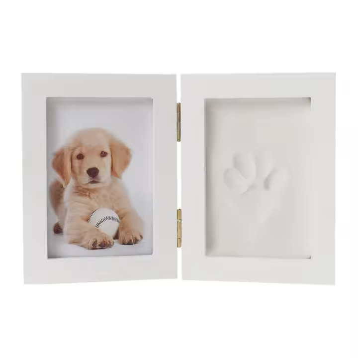 Marco blanco para decoración de mesa de comedor, marco de fotos doble con huellas de perros y gatos, kit de herramientas de impresión de arcilla - 1