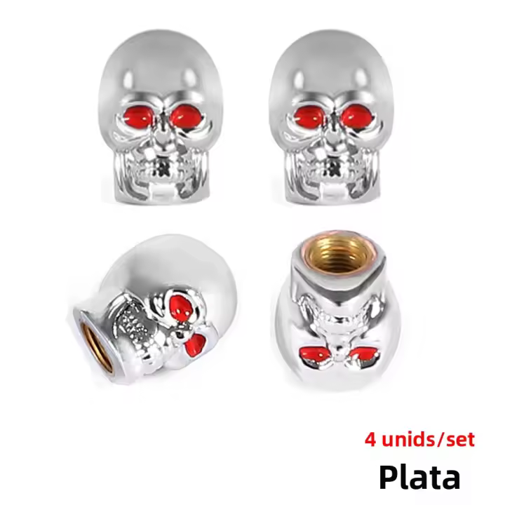 AUTCOAT 4Pcs/set Tapones De Válvula De Neumáticos Estilo Calavera Universal Para Coche Moto Bicicleta Material Plástico + Cobre Antióxido - 1