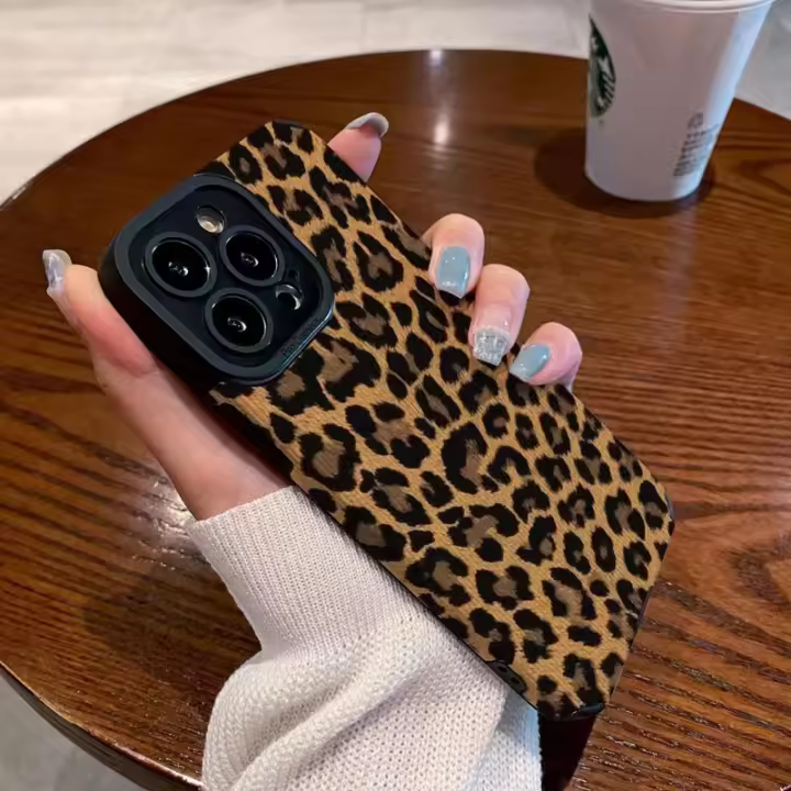 Funda De Silicona De Leopardo Marrón Y Negro Lujo Para iPhone 15 14 pro Max 11 12 13 Mini SE 8 7 plus X XR XS MAX Cubierta De Cuero Suave Antigolpes Resistente Al Polvo Y Arrugas - 1