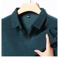 Camisa Polo De Lana De Color Sólido Para Hombre Primavera Otoño Cuello En Escalera De Lujo Calidad Diseño Casual Top De Manga Larga - details 3