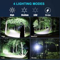 Faro LED recargable, linterna LED súper potente de 50000 lúmenes, 4 modos con luz trasera roja, recargable por USB 6000mAh - details 1